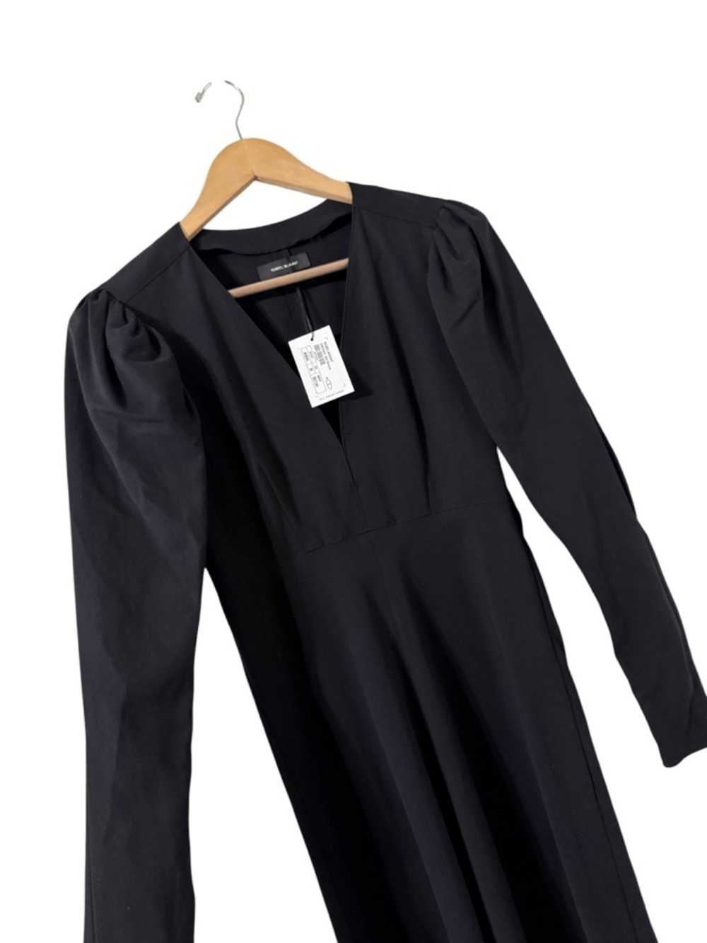 NWT ISABEL MARANT Silabi A-Line V-Neck Long Sleeve Flared Crepe Midi Black Dress - Picture 7 of 12